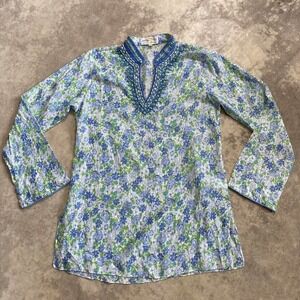 Bella Tu Jeanne D Gopi Vaid‎ Blouse Womens XS Tunic Beaded Neckline Floral